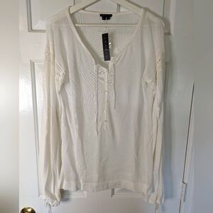 NWT Theory Loraine Cotton Verve Crochet Detail Sweater in Optic White Large